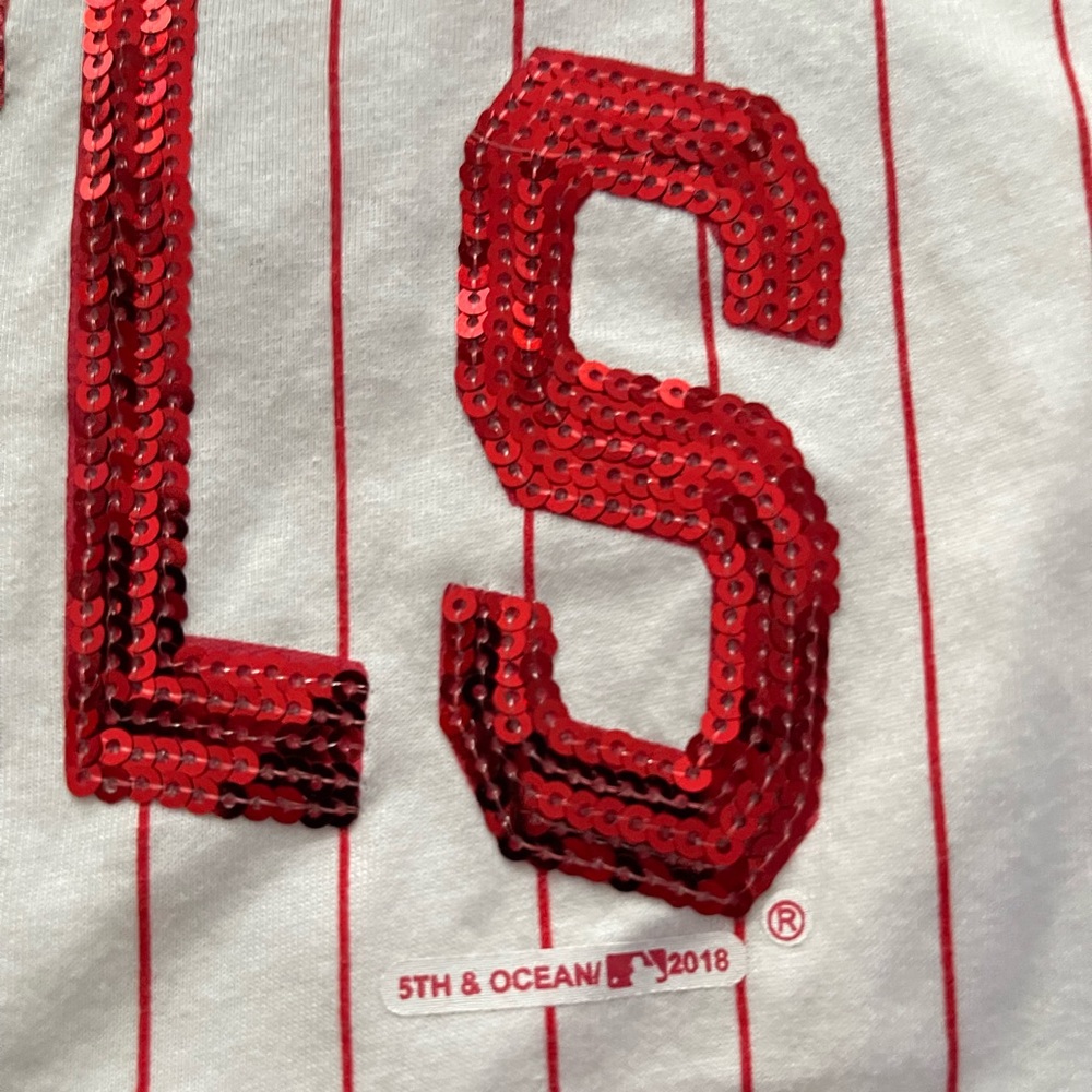 Women's Los Angeles Angels New Era Red Team Stripe T-Shirt. - Picture 7 of 9